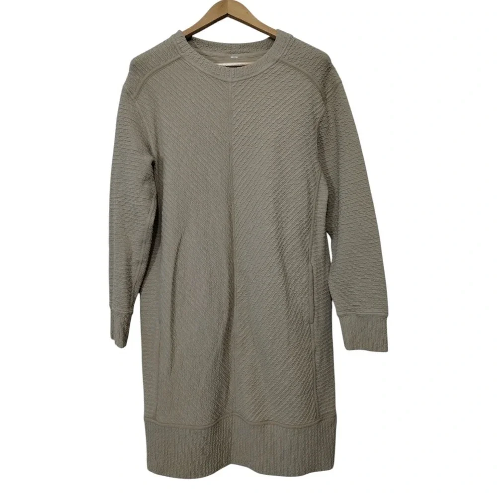 Lululemon On Repeat Long Sleeve Textured Pockets Crew Dress Logo Khaki‎ - Picture 4 of 6